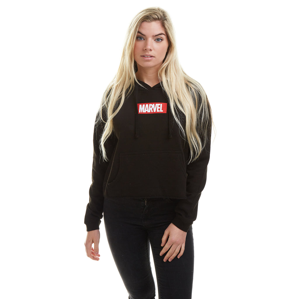 Marvel Ladies - Box Logo - Cropped Pullover Hood - Black