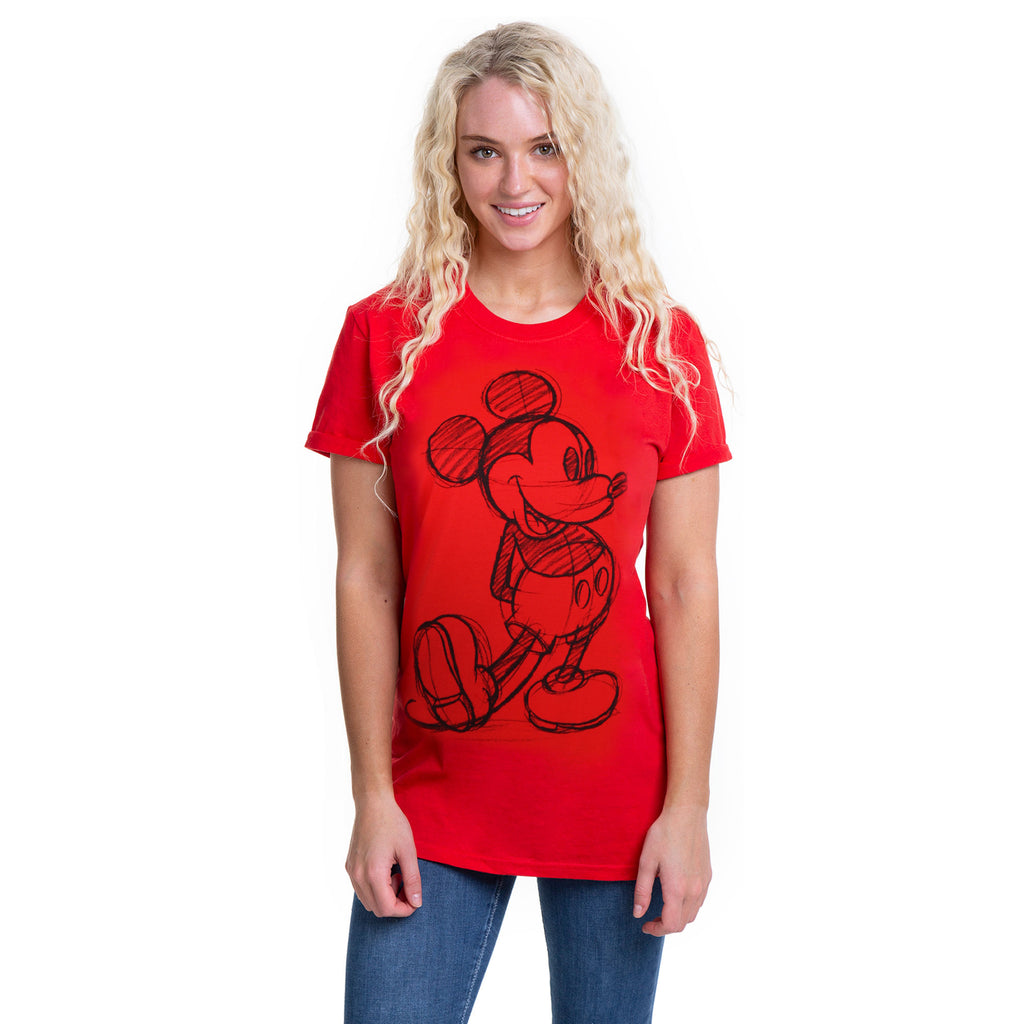 Disney Ladies - Mickey Sketch - T-Shirt - Red