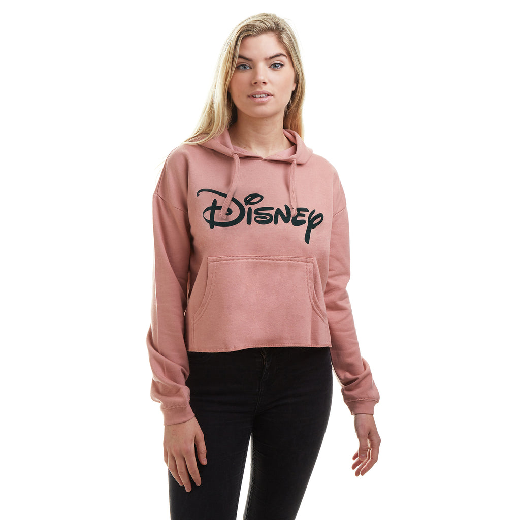 Disney Ladies - Plain Logo - Cropped Pullover Hood - Dusty Pink
