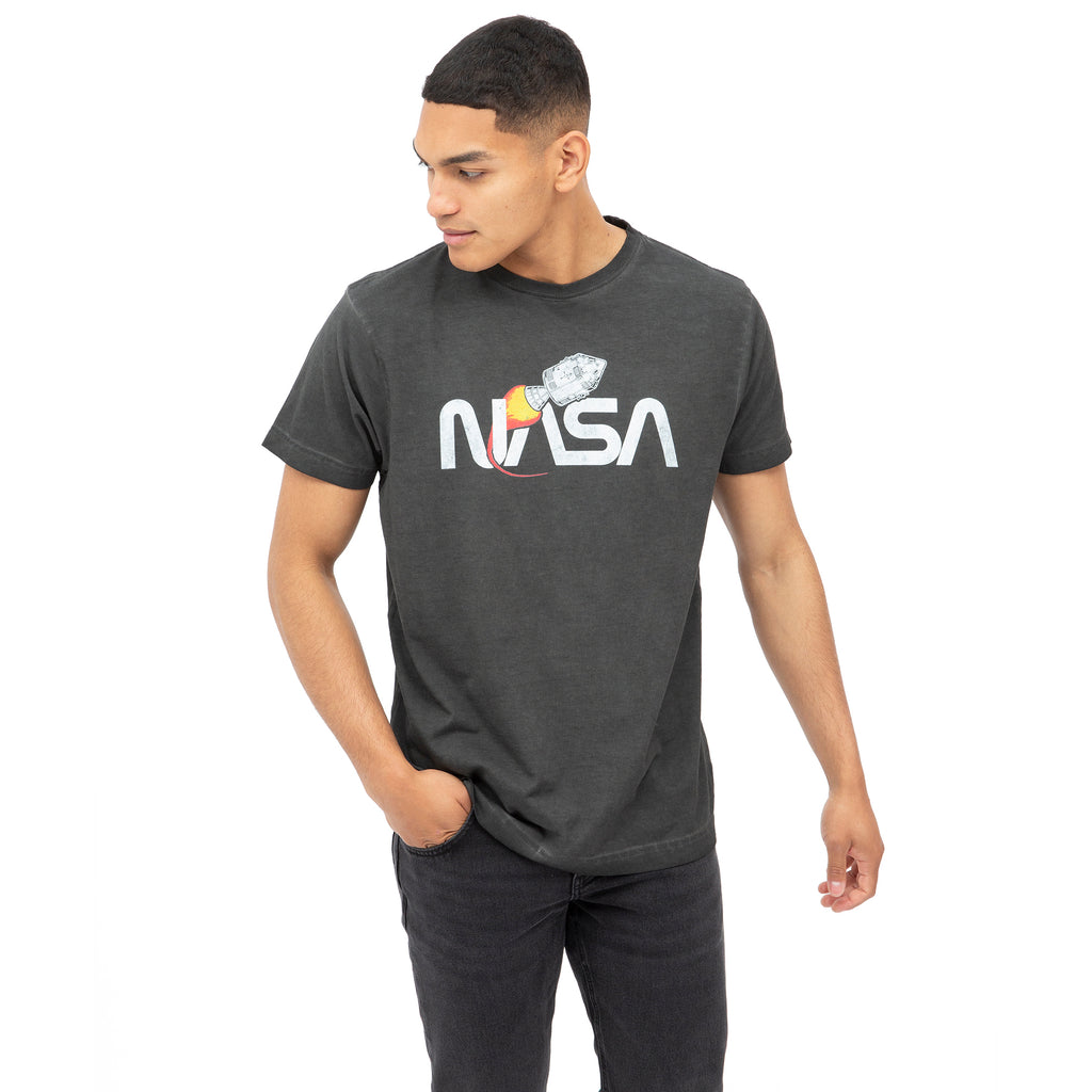 NASA Mens - Vintage Rocket - Acid Wash T-shirt - Vintage Black