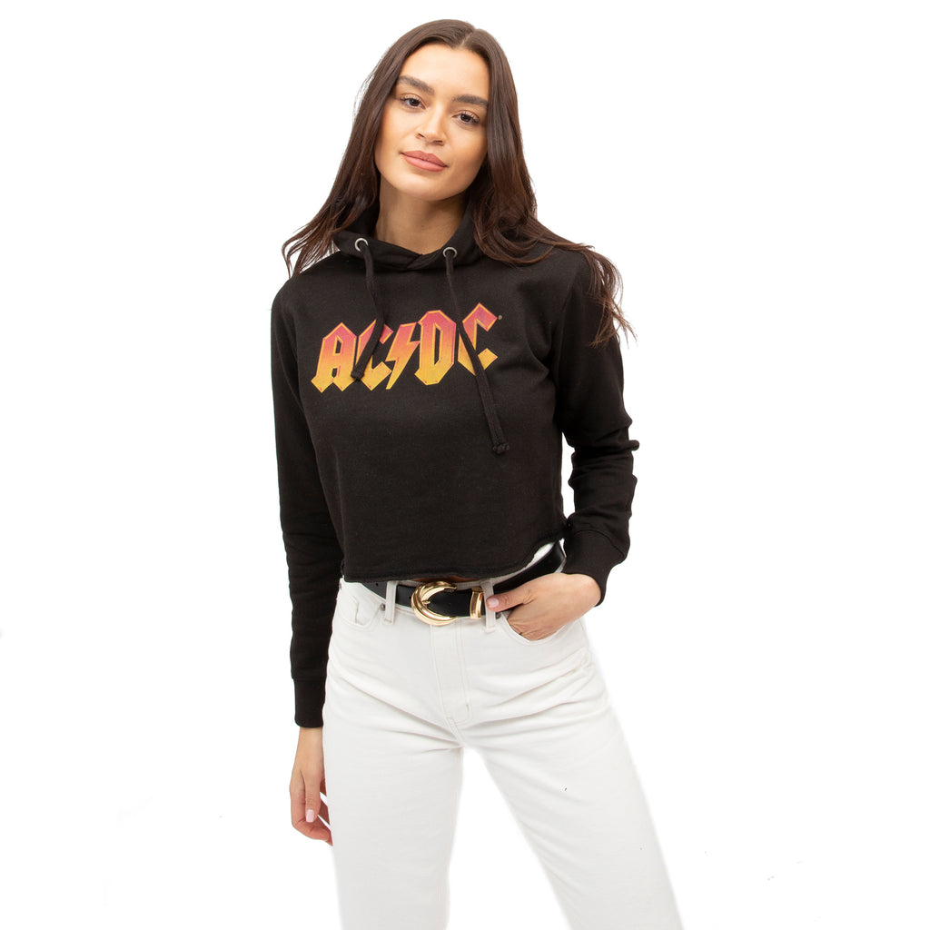 AC/DC Ladies - Fire Logo - Cropped Pullover Hood - Black