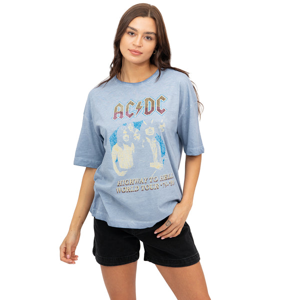 AC/DC Ladies - Highway To Hell Tour - Oversized T-shirt - Vintage Slate Blue