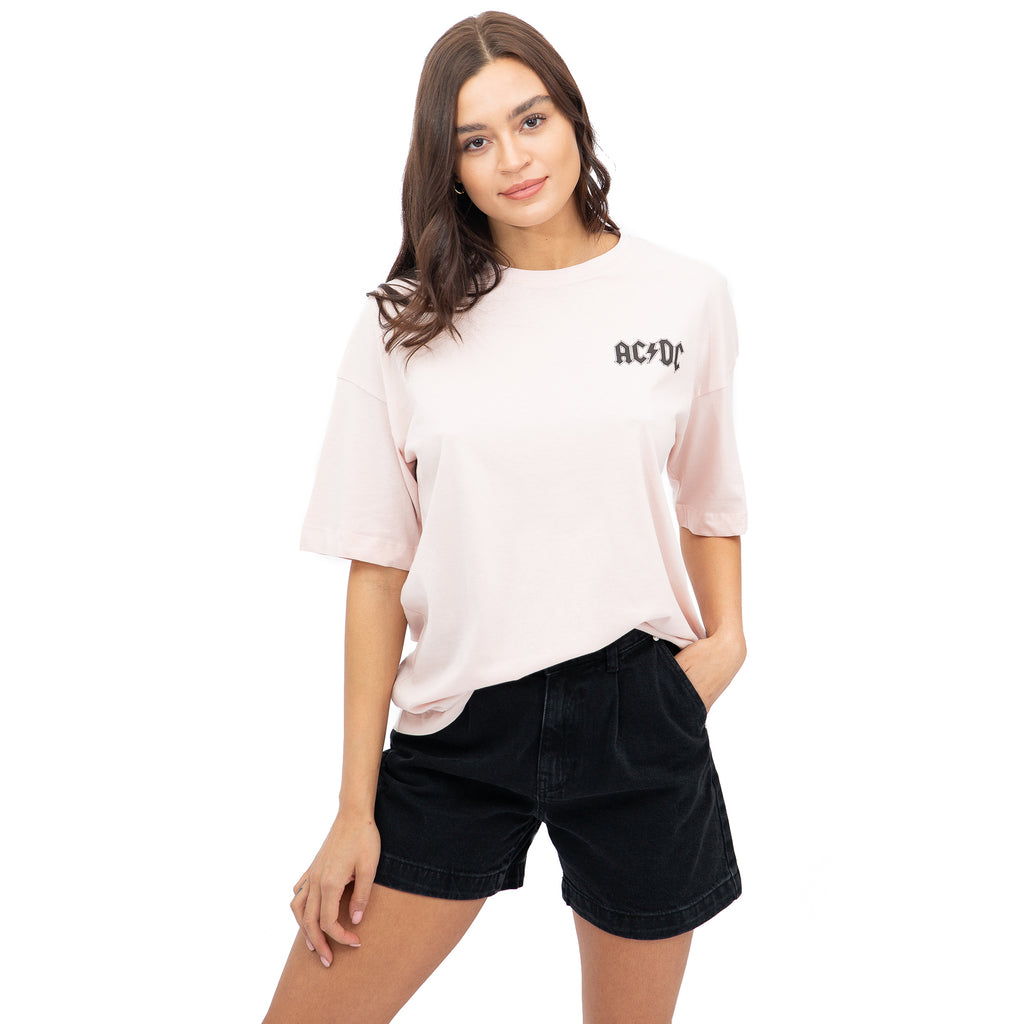 AC/DC Ladies - 1982 Rock Tour - Oversized T-shirt - Blush Pink