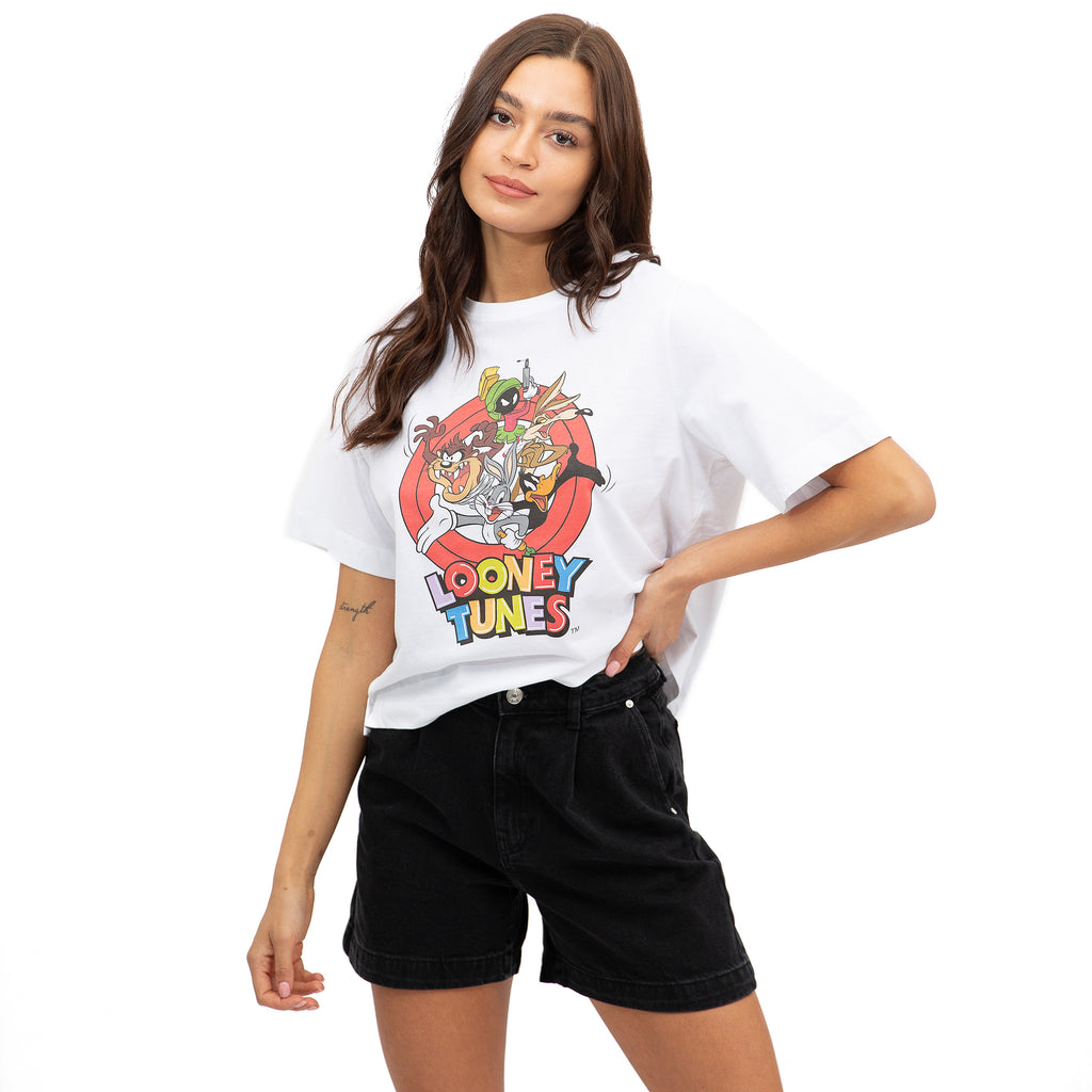 Looney Tunes Ladies - Group Characters - Boxy Cropped T-shirt - White
