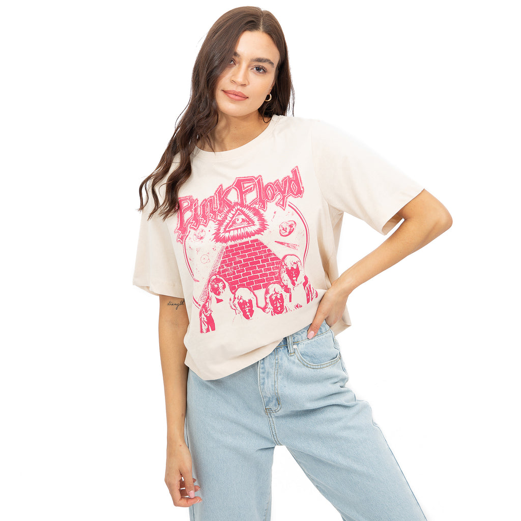 Pink Floyd Ladies - All Cropped Seeing T-shirt - Eye - Boxy Nude
