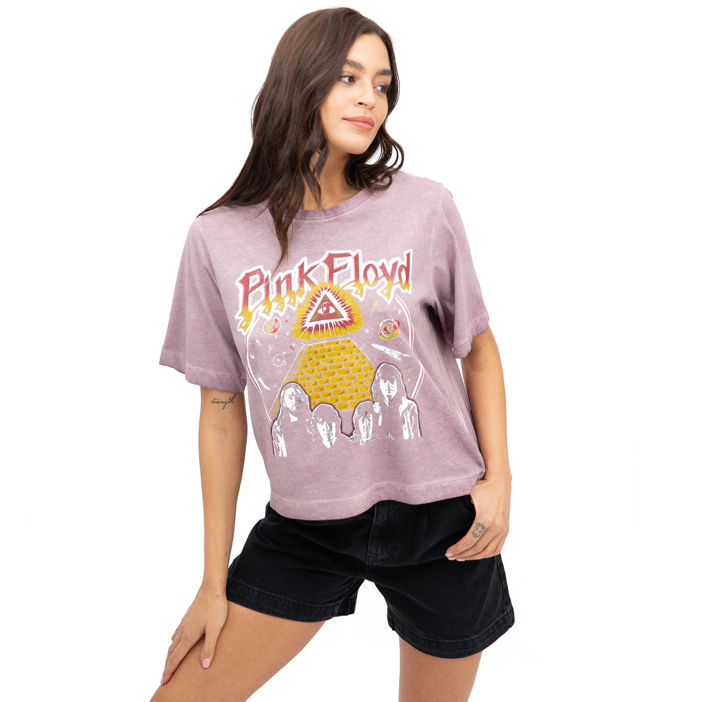 Pink Floyd Ladies - All Seeing Eye - Boxy Cropped T-shirt - Vintage Aubergine