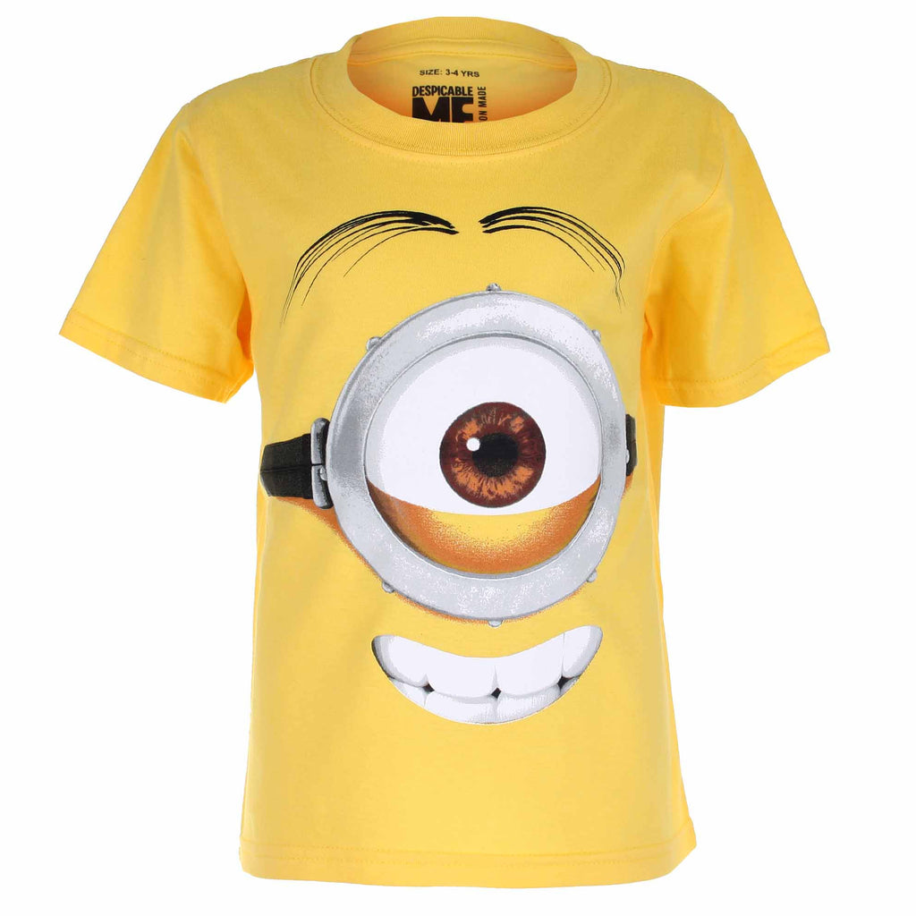 Minions Boys - Stuart Face - T-Shirt - Yellow - CLEARANCE