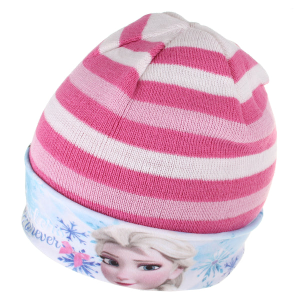 Disney Girls - Frozen - Sister Stripes - Beanie Hat - Pink