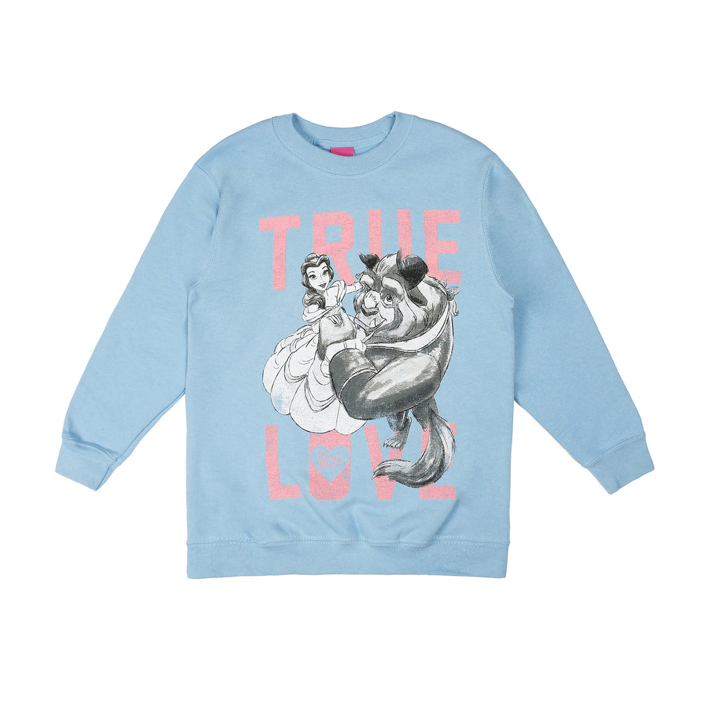 Disney Girls - Beauty And The Beast - True Love Dancing - Crew Sweat - Sky Blue - CLEARANCE