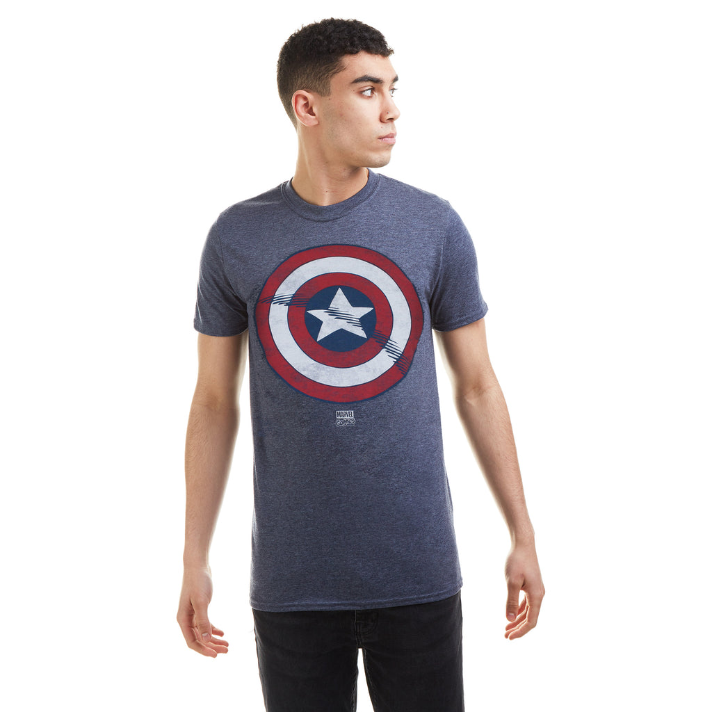 Marvel Mens - Captain America Shield - T-Shirt - Heather Navy
