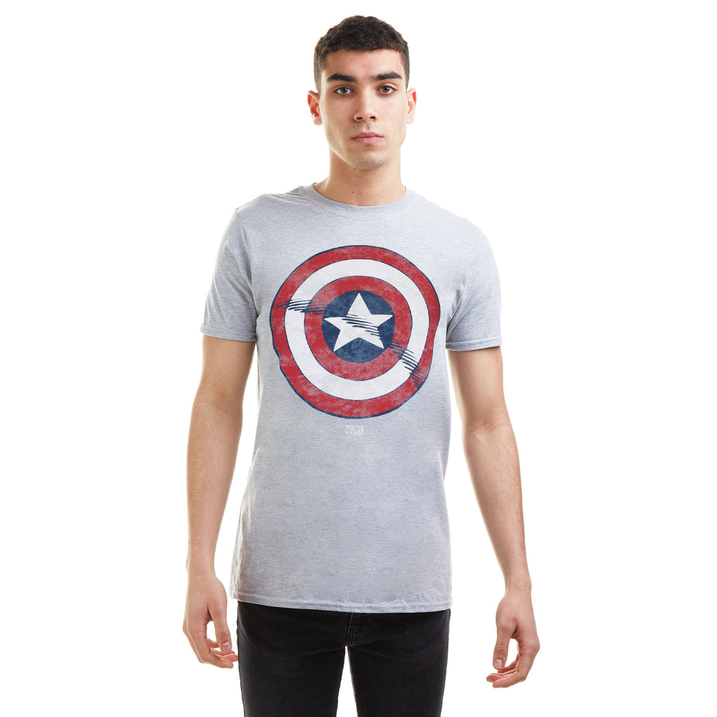 Marvel Mens - Captain America Shield - T-Shirt - Grey Marl