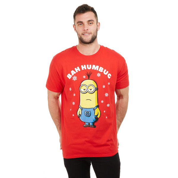Minions Mens - Bah Humbug - T-shirt - Red - CLEARANCE