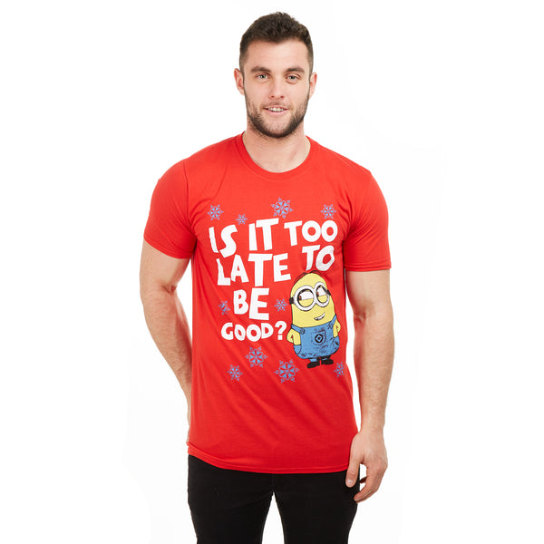 Minions Mens - Is It Too Late To Be Good? - T-Shirt - Red - CLEARANCE