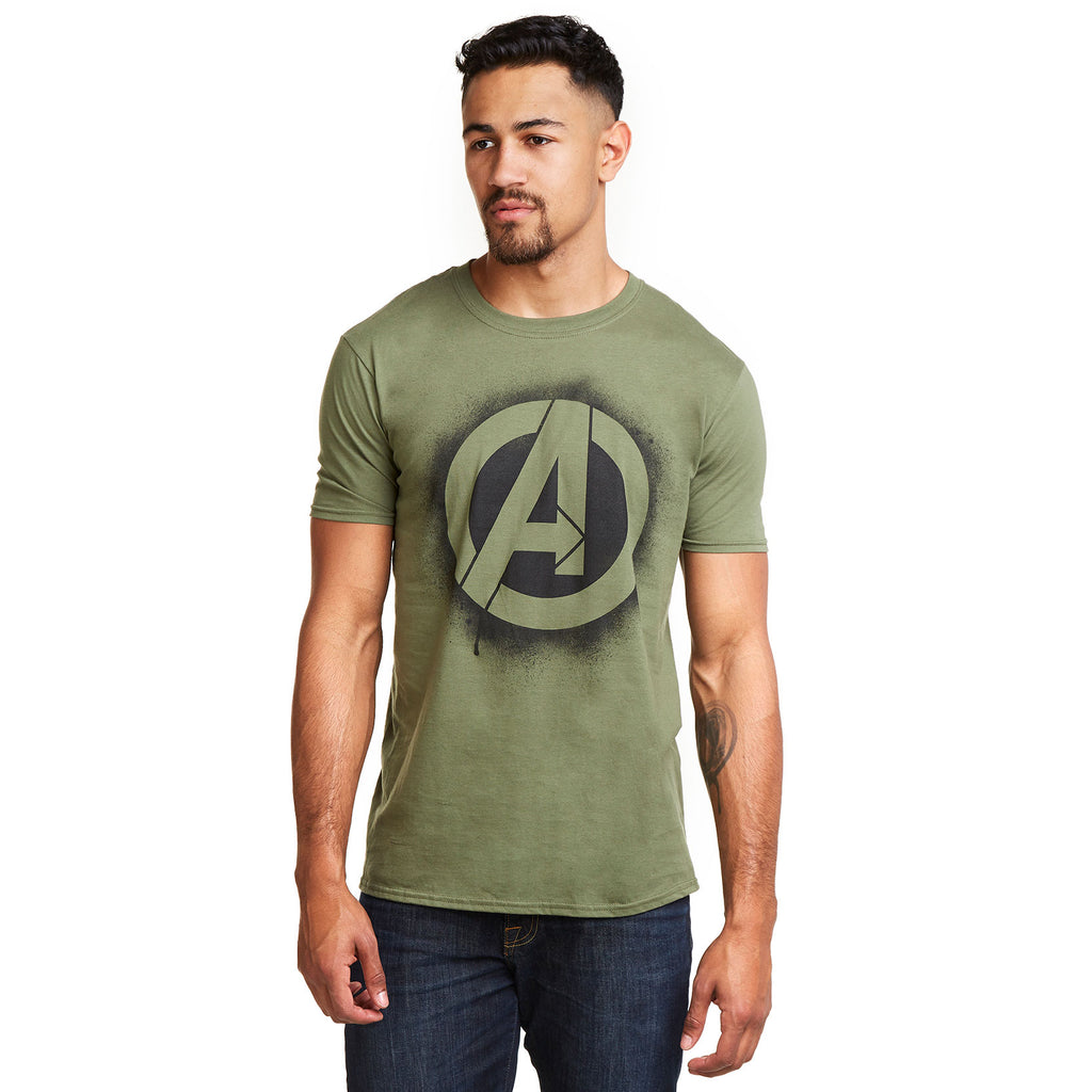 Marvel Mens - Avengers Stencil Logo - T-shirt - Military Green