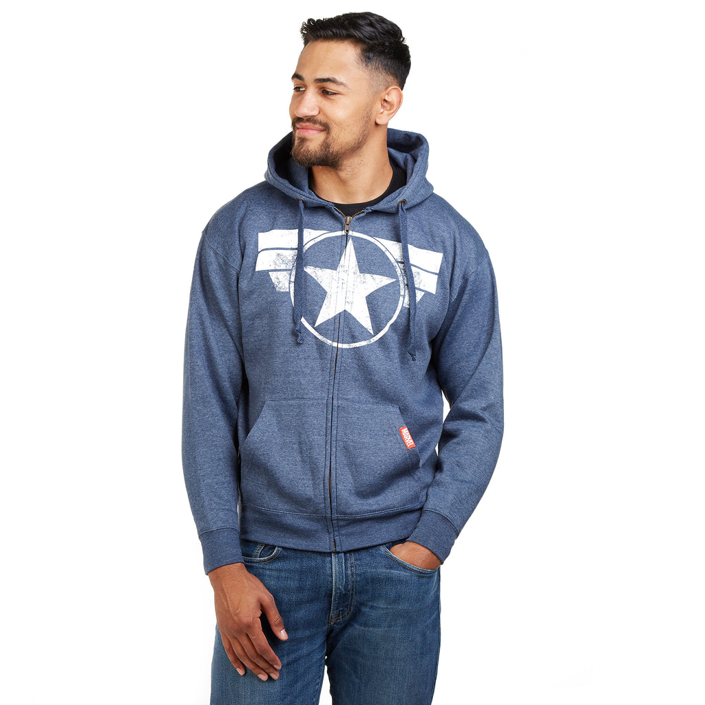 Marvel Mens - Cap Logo - Zip Hood - Heather Navy