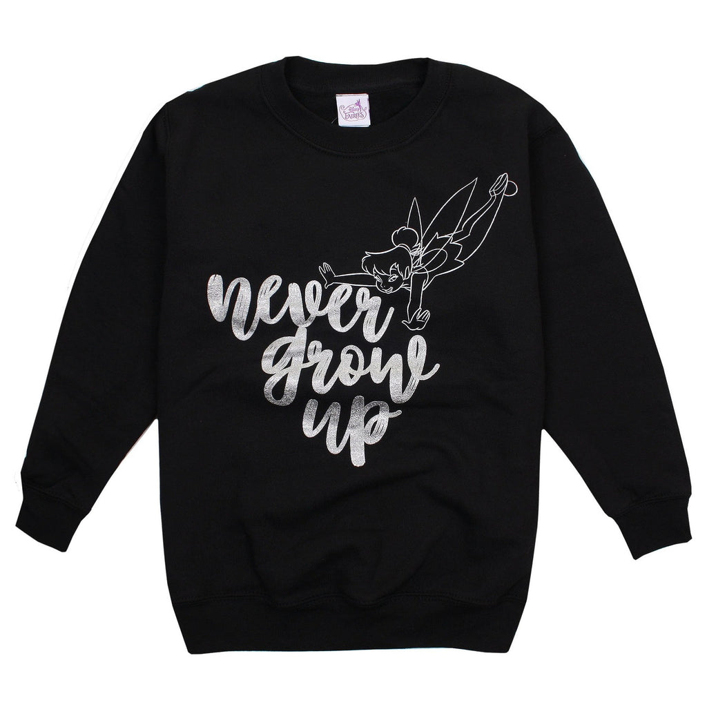 Disney Girls - Tinkerbell - Never Grow Up - Crew Sweat - Black - CLEARANCE