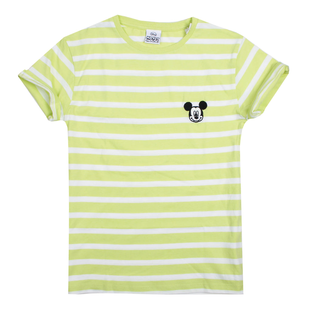 Disney Girls - Minnie Face - T-shirt - Lime Stripe - CLEARANCE