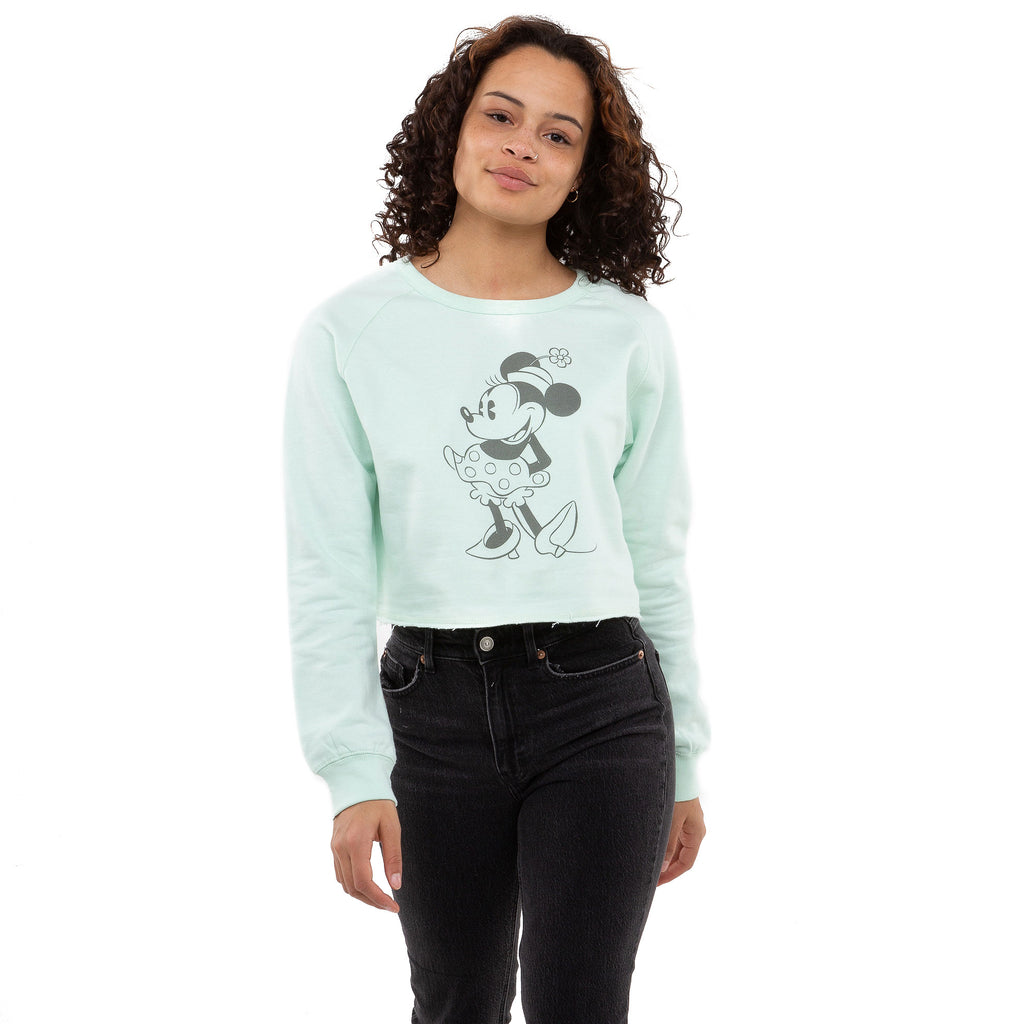 Disney Ladies - Minnie Lime - Cropped Crew Sweat - Sea Foam