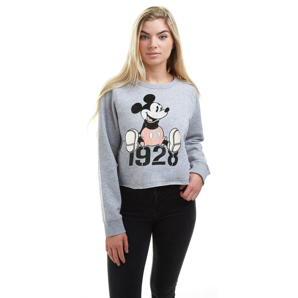 Disney Ladies - Mickey Year - Cropped Crew Sweat - Grey Heather