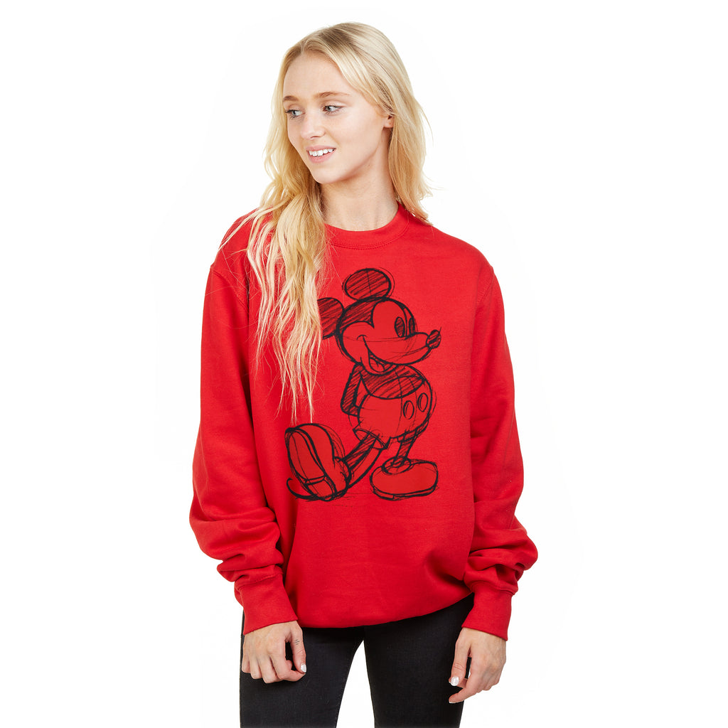 Disney Ladies - Mickey Sketch - Crew Sweat - Red