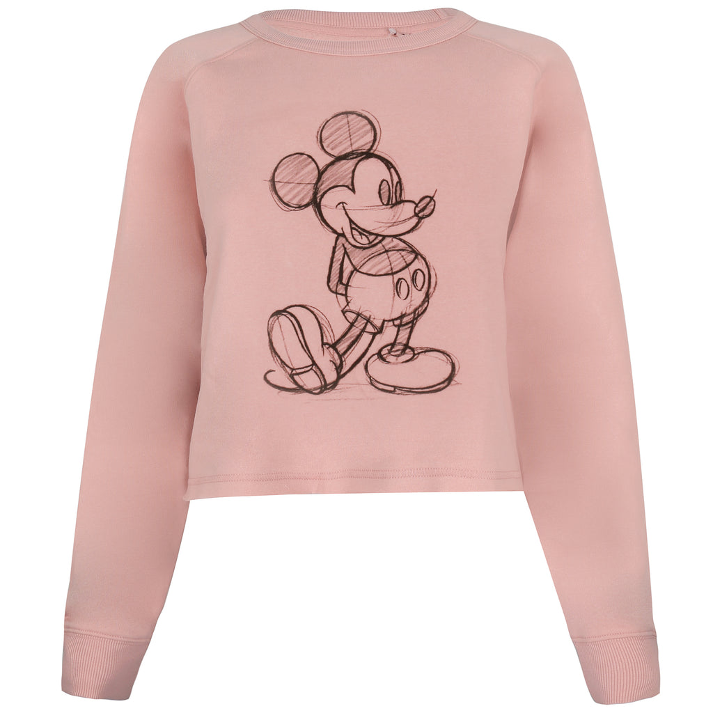 Disney Ladies - Mickey Sketch - Cropped Crew Sweat - Dusky Pink