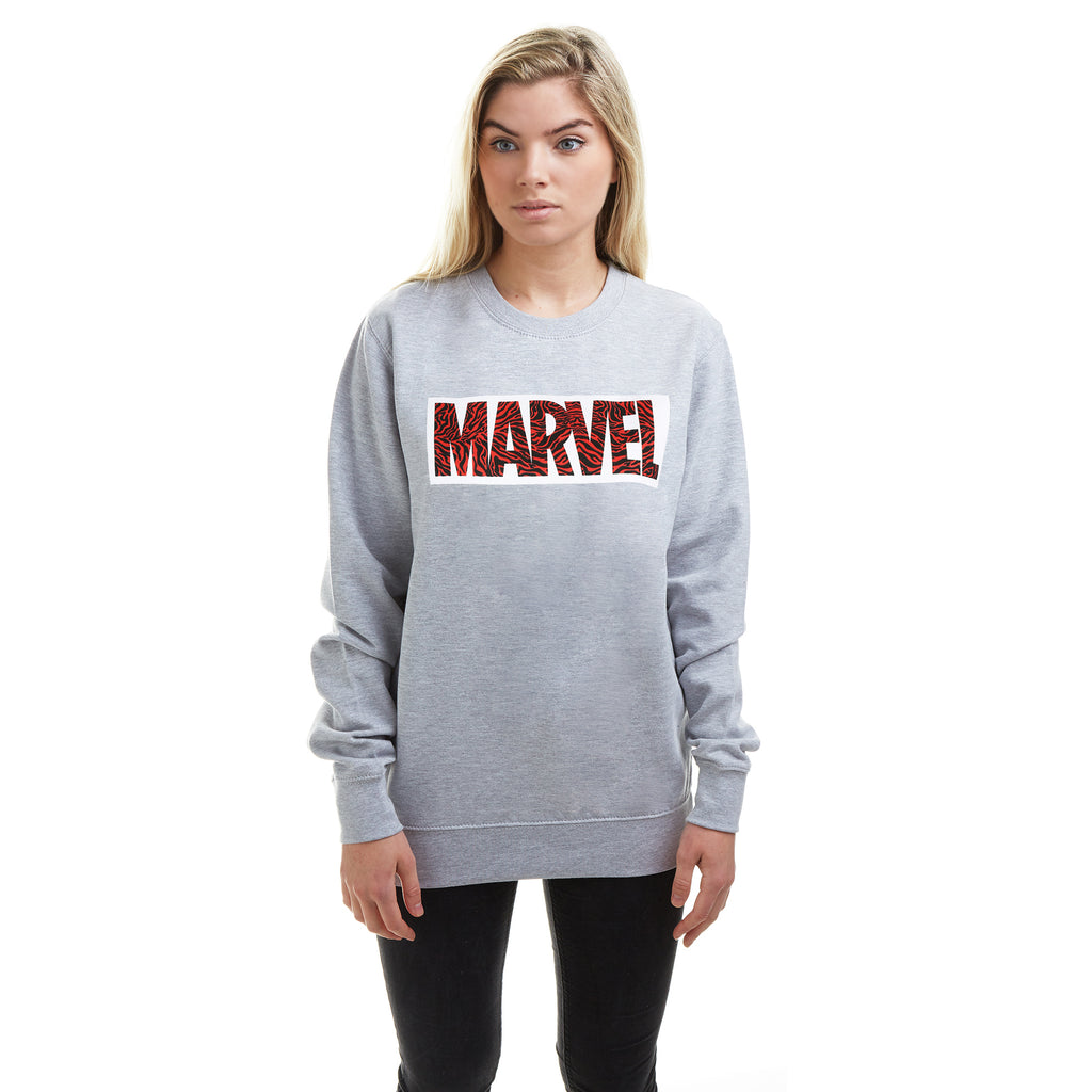 Marvel Ladies - Zebra Logo - Crew Sweat - Grey Marl