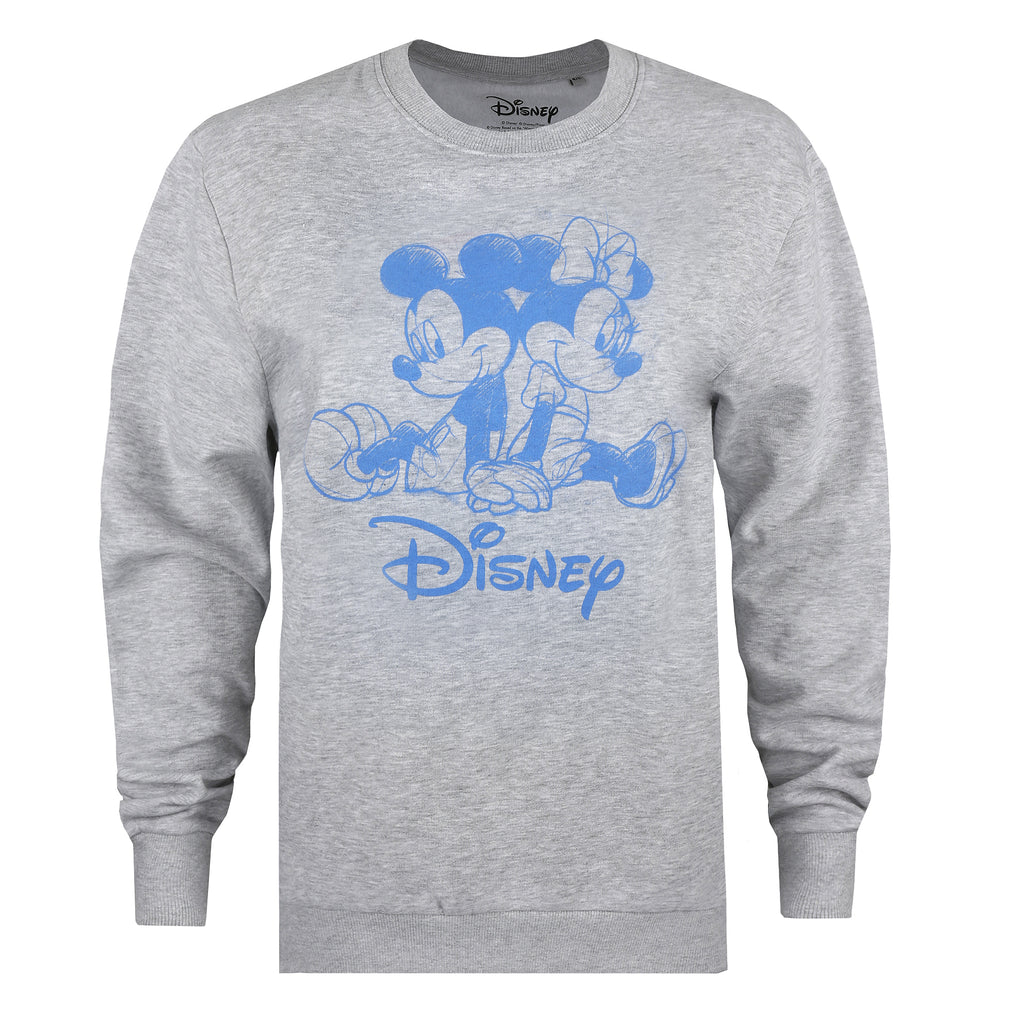 Disney Ladies - Minnie & Mickey Sketch - Crew Sweat - Grey Heather