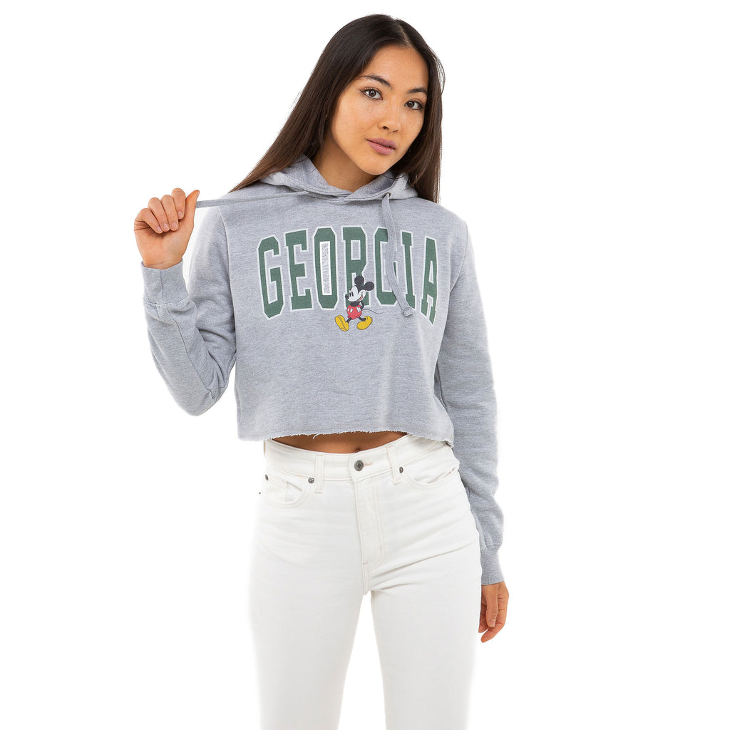 Disney Ladies - Mickey Georgia - Cropped Pullover Hood - Grey Heather