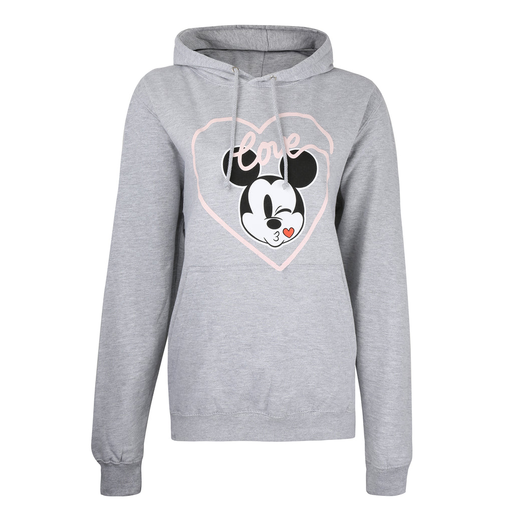 Disney Ladies - Mickey Love Kiss - Pullover Hood - Heather Grey