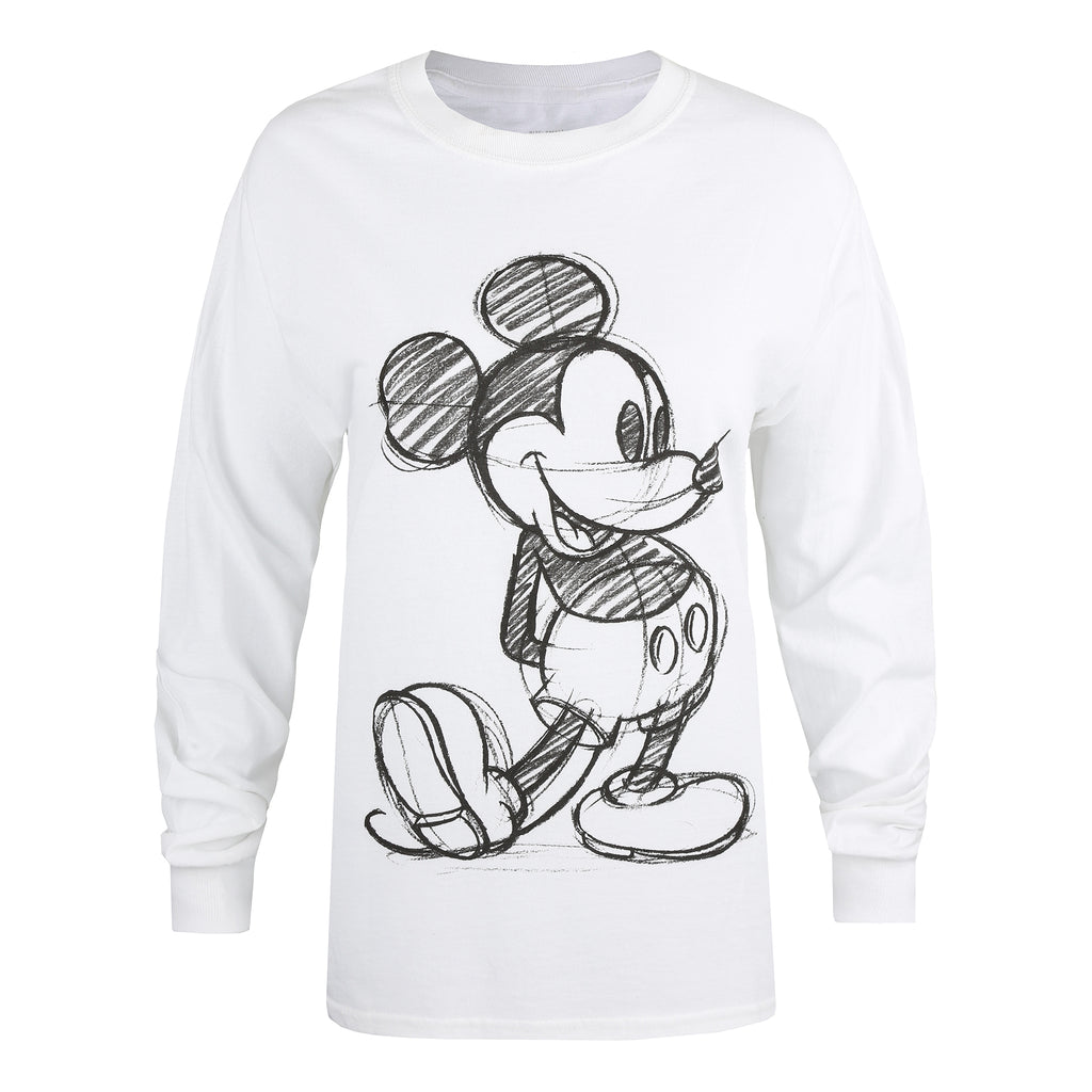 Disney Ladies - Mickey Sketch - Long Sleeve T-shirt - White