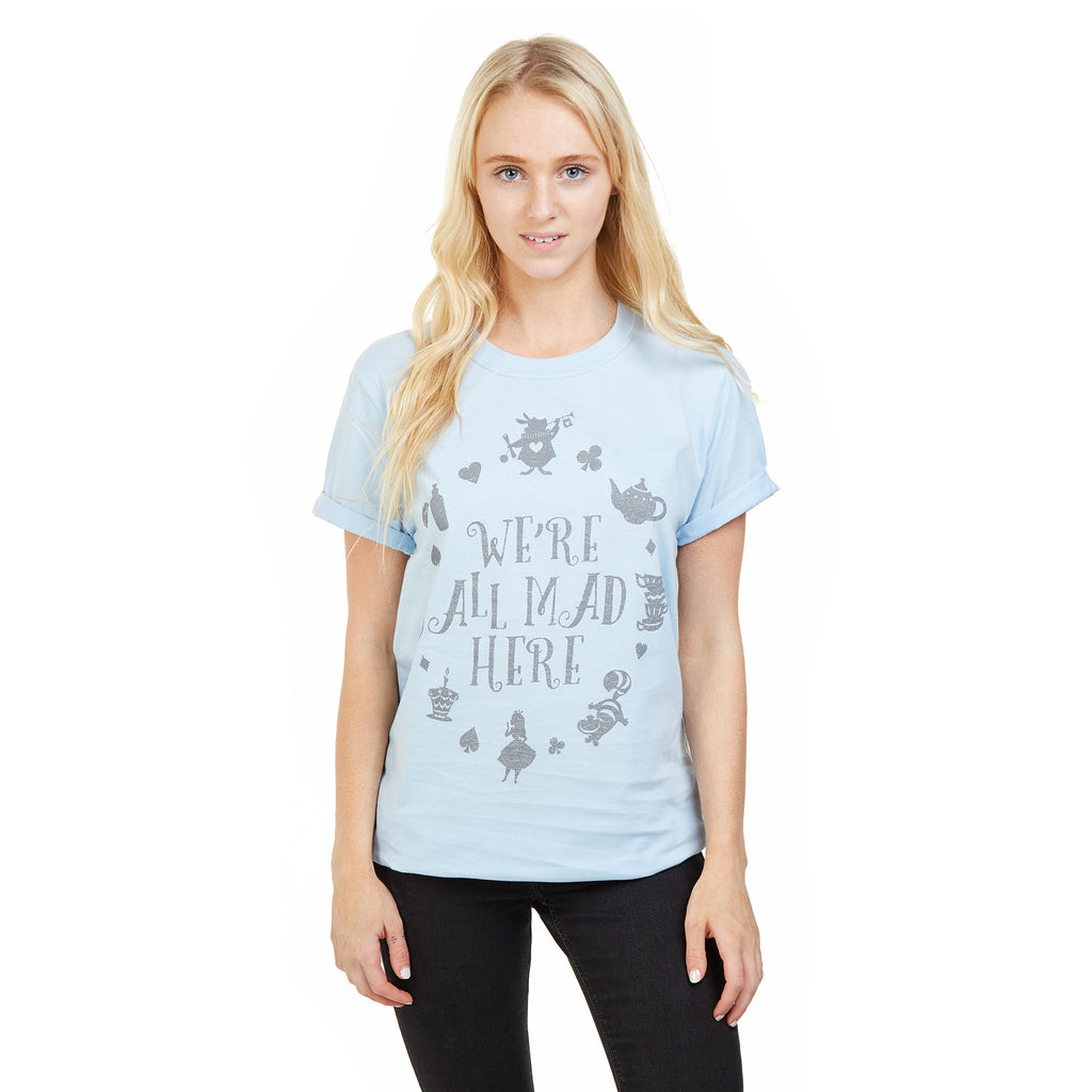 Disney Ladies - Alice In Wonderland - Mad Here - T-Shirt - Light Blue