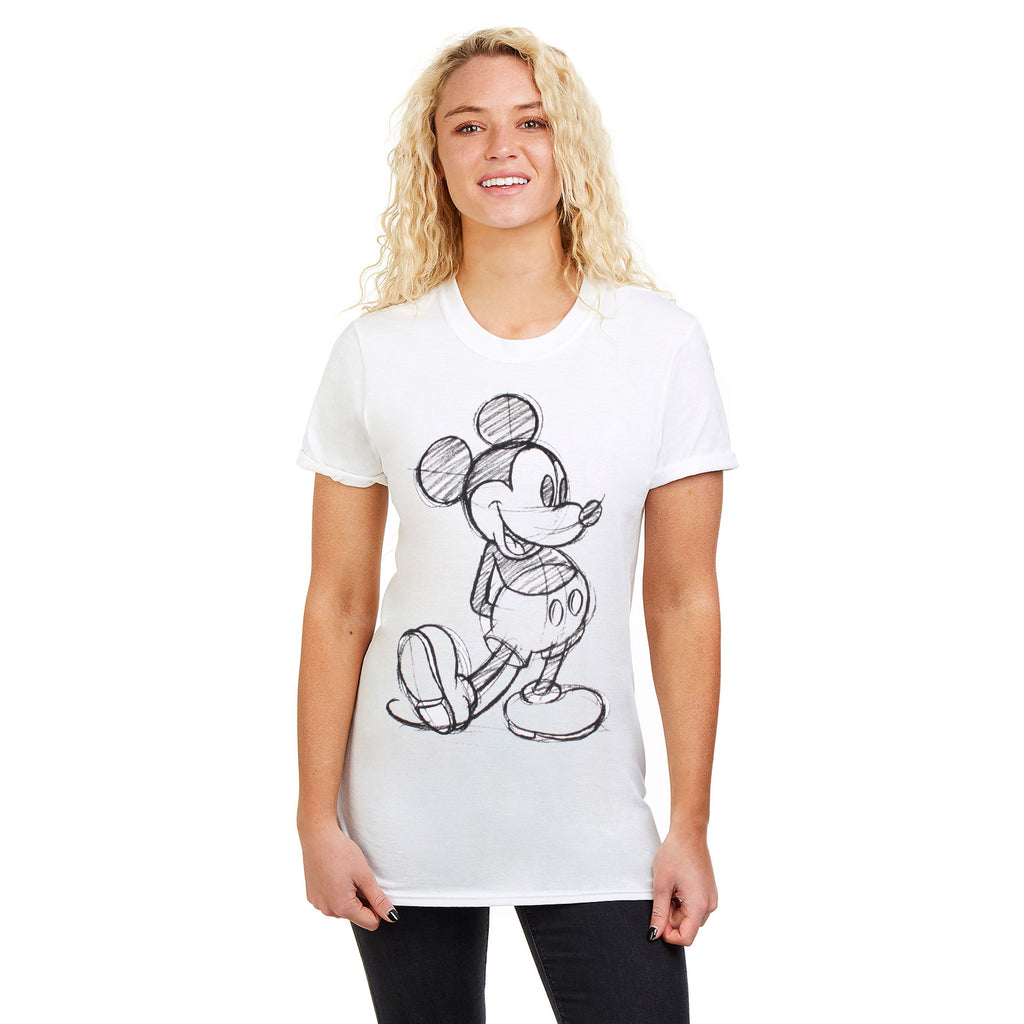 Disney Ladies - Mickey Sketch - T-shirt - White