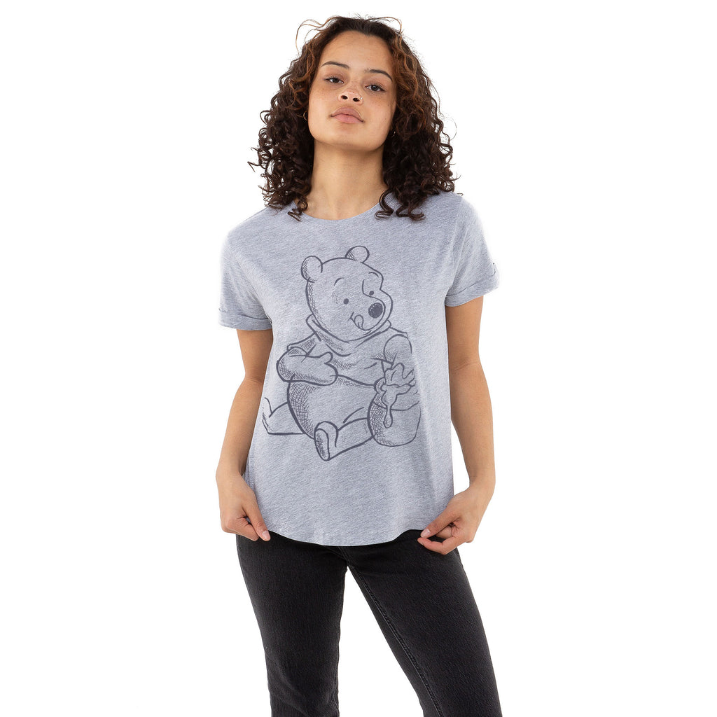 Disney Ladies - Winnie the Pooh Sketch - T-shirt - Sports Grey