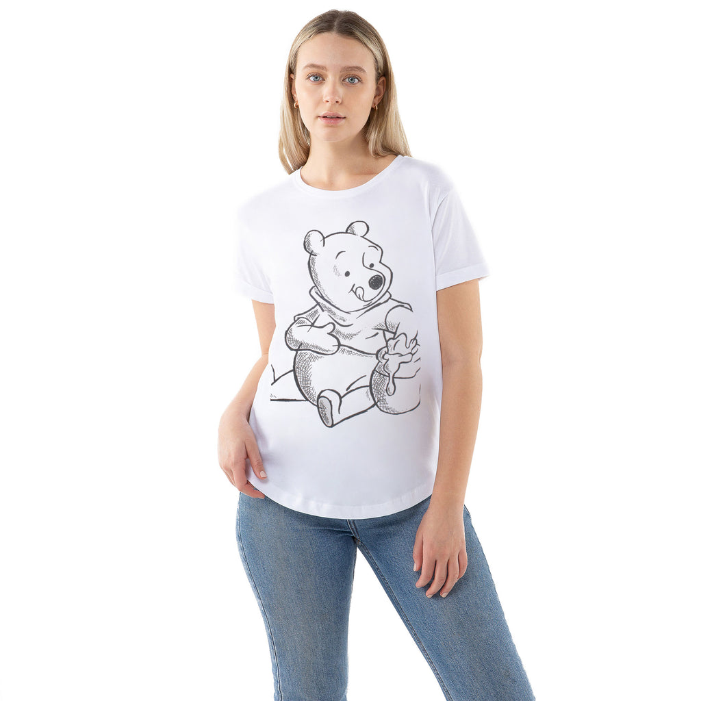 Disney Ladies - Winnie the Pooh Sketch - T-shirt - White