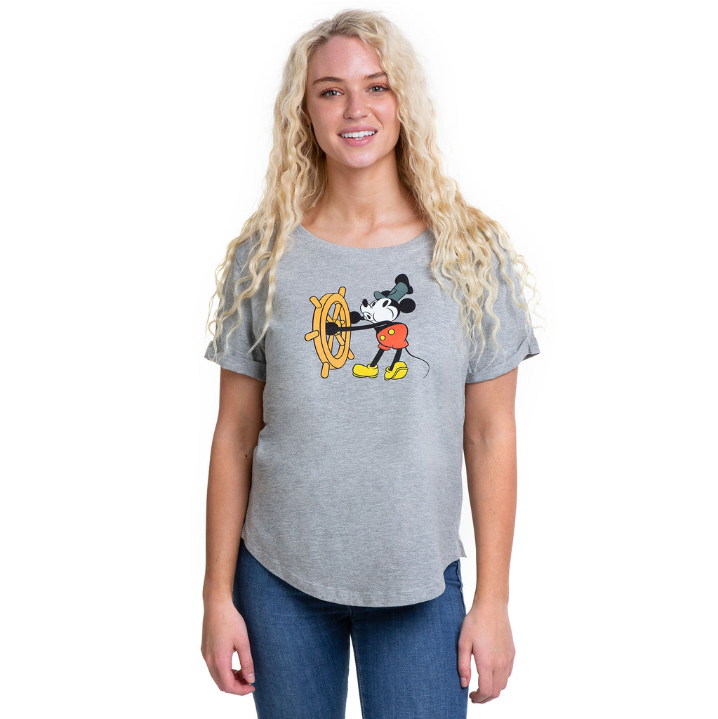 Disney Ladies - Steam Boat Willie - T-Shirt - Grey Heather