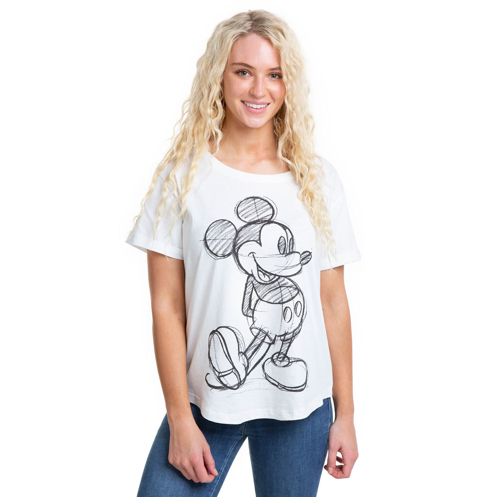 Disney Ladies - Mickey Sketch - T-Shirt - White