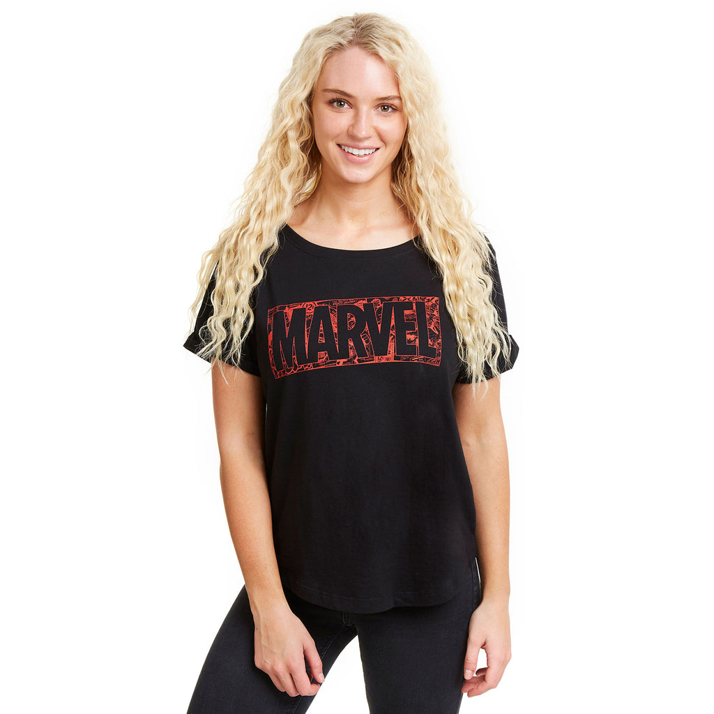 Marvel Ladies - Comic Logo - Fashion T-Shirt - Black