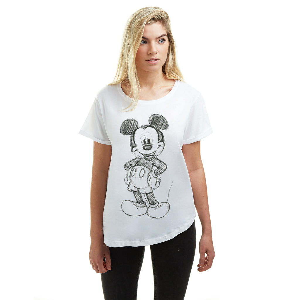 Disney Ladies - Mickey Forward Sketch - T-Shirt - White