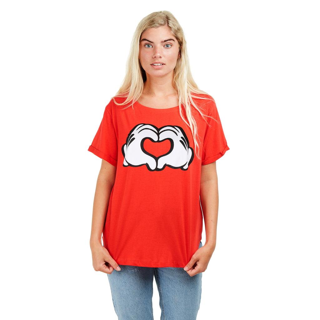 Disney Ladies - Mickey Love Hands - T-shirt - Red