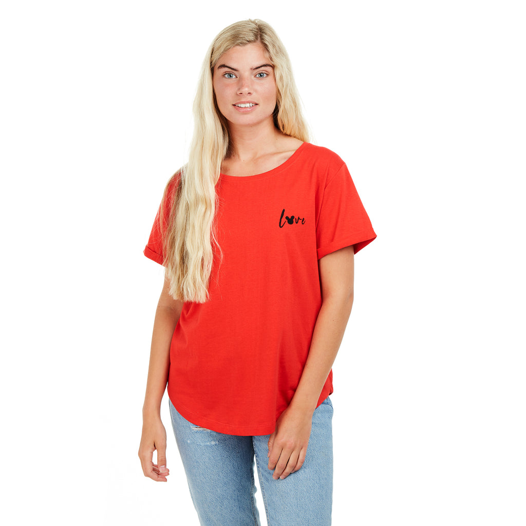 Disney Ladies - Mickey Love Script - T-shirt - Red