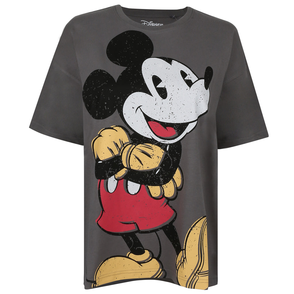 Disney Ladies - Mickey Happy - Oversized T-shirt - Charcoal