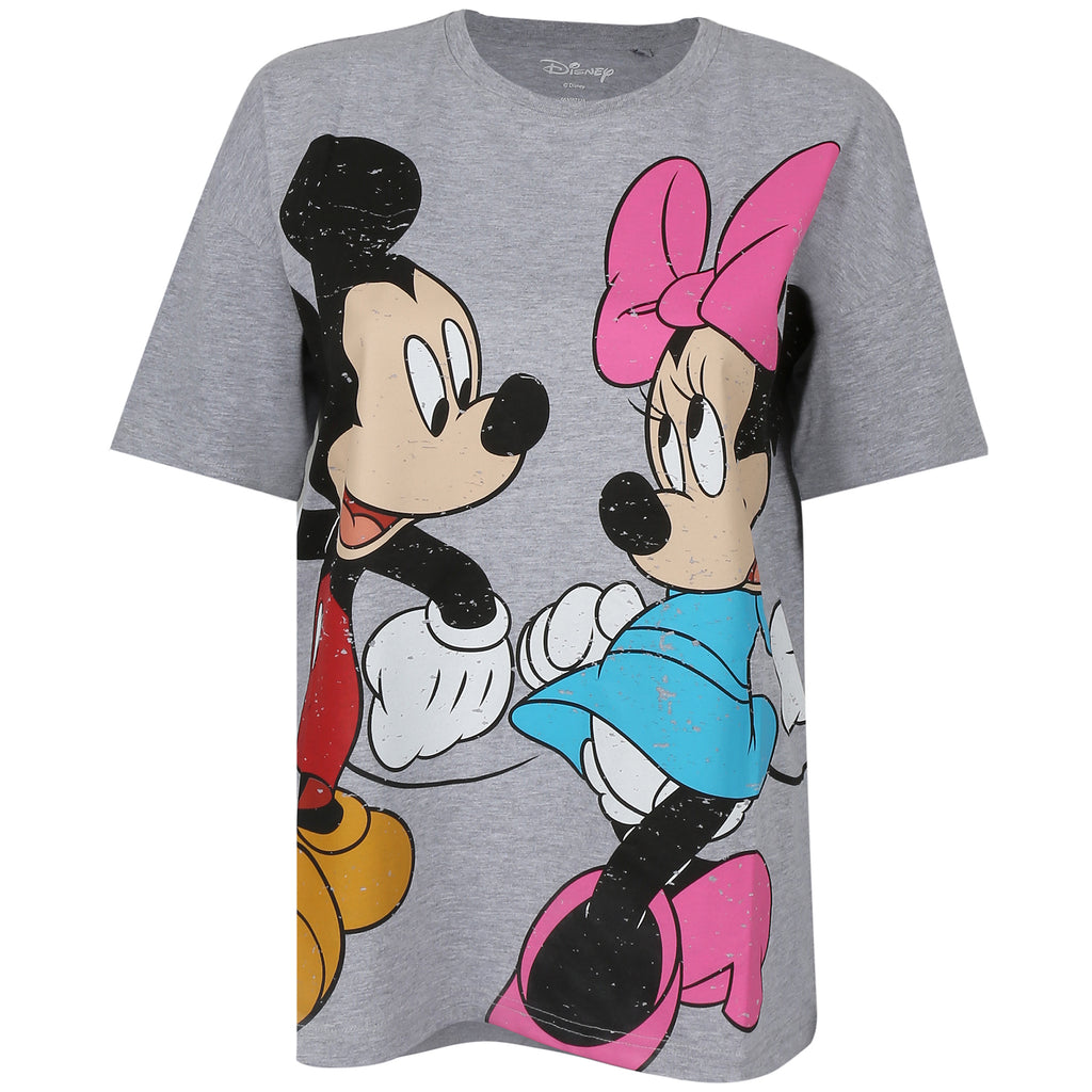 Disney Ladies - Mickey and Minnie - Oversized T-Shirt - Heather Grey