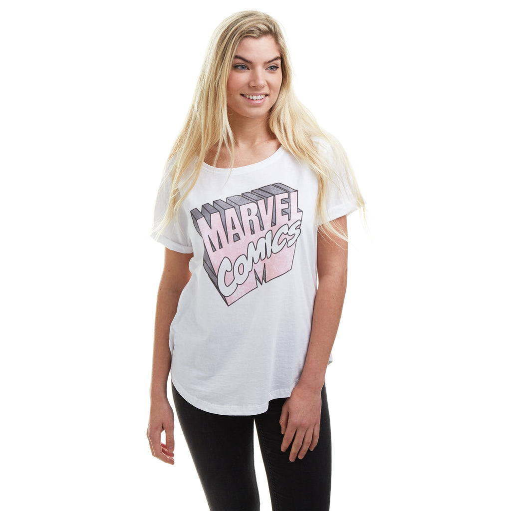 Marvel Ladies - Retro 3D Logo - T-shirt - White