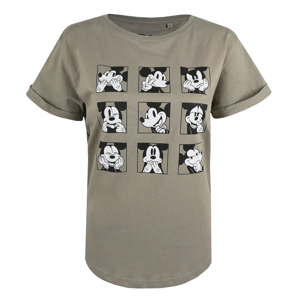 Disney Ladies - Multi Mickey Face - T-shirt - Light Khaki