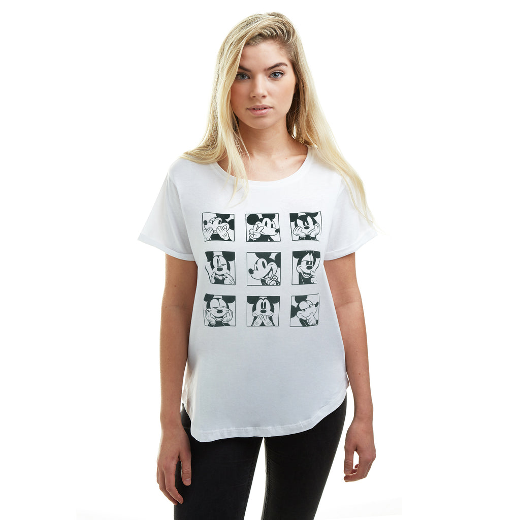 Disney Ladies - Multi Mickey Face - T-shirt - White