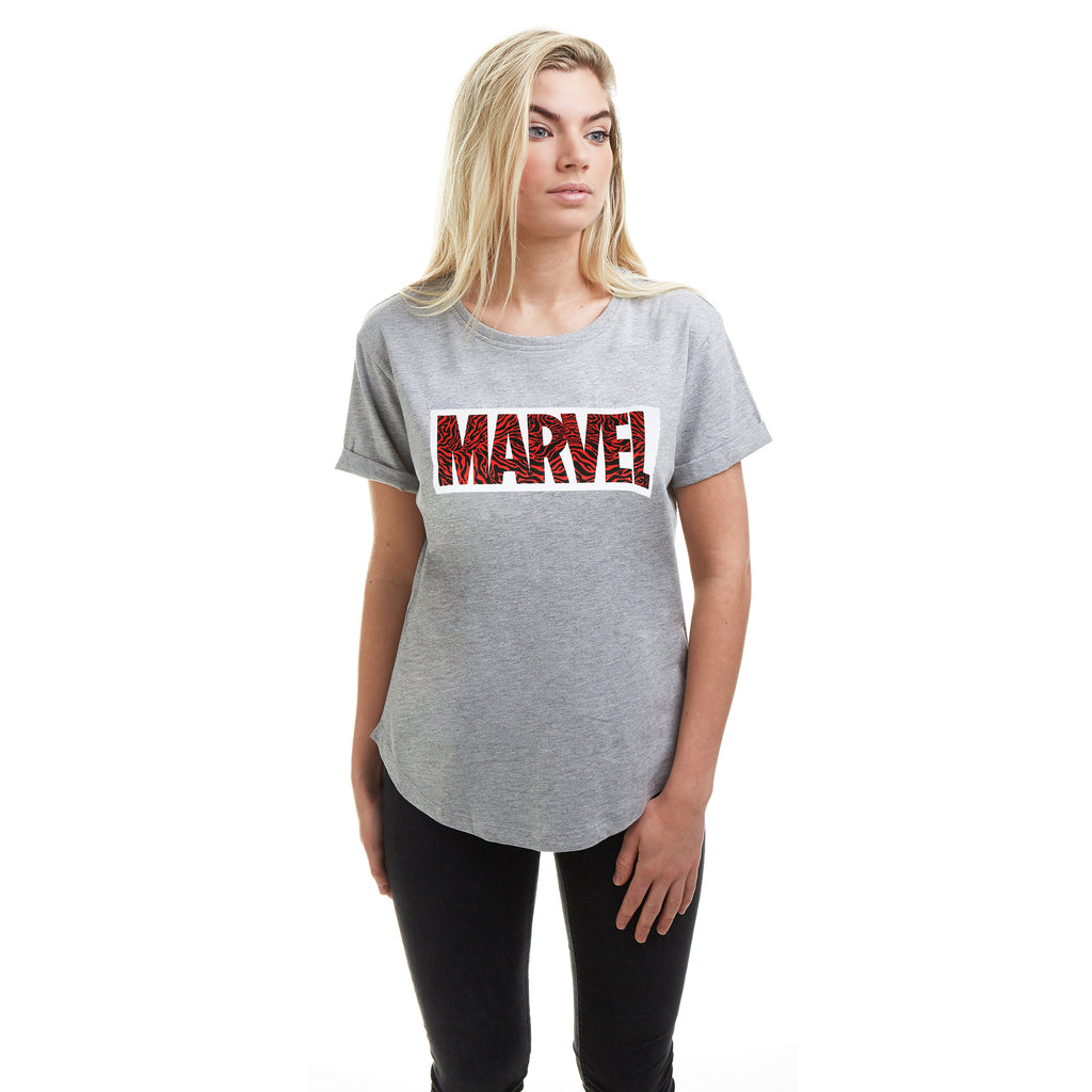 Marvel Ladies - Zebra Logo - T-shirt - Grey Marl