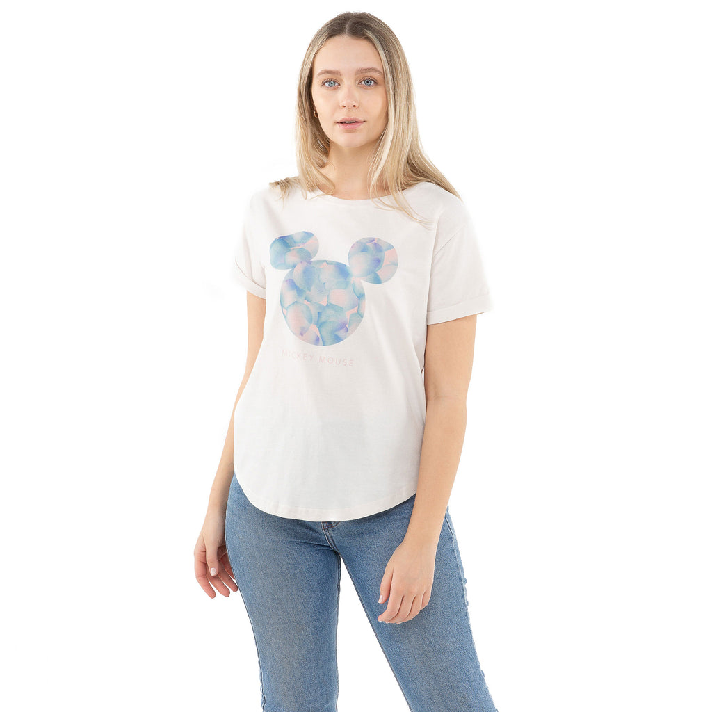 Disney Ladies - Mickey Petal Head - T-shirt - Vintage White