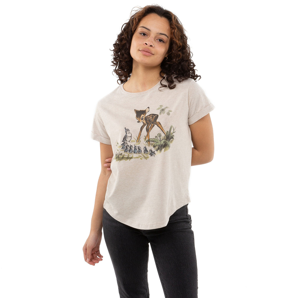 Disney Ladies - Bambi Scene - T-shirt - Oatmeal Heather