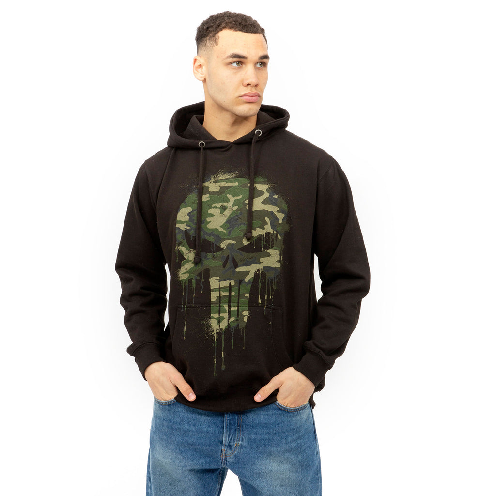 Marvel Mens - Punisher Skull Camo - Pullover Hood - Black