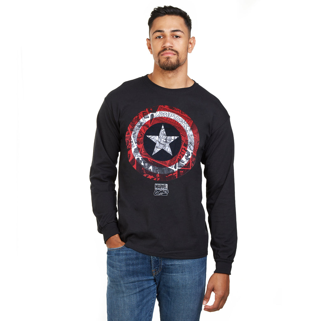 Marvel Mens - CA Comic Shield - Long Sleeve T-Shirt - Black
